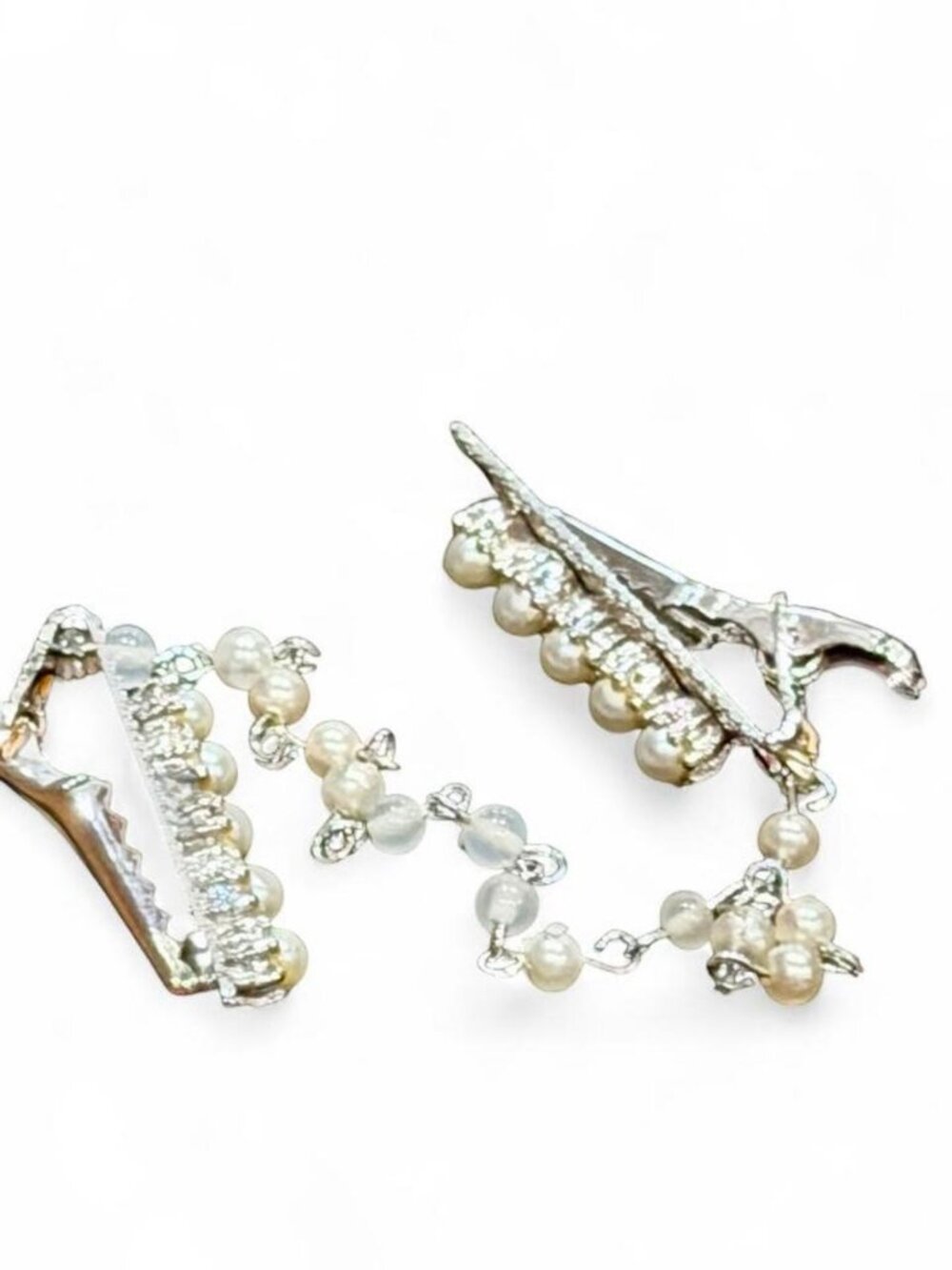 Vintage Faux Pearl Silver Shawl Clip